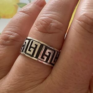 𝅺sterling SILVER 925 GREEK KEY WIDE RING SIZE US 7.5​
